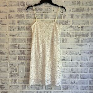 Zara Lace Floral Ivory Mini Dress Women's Sz L Spaghetti Strap Graduate Stretch